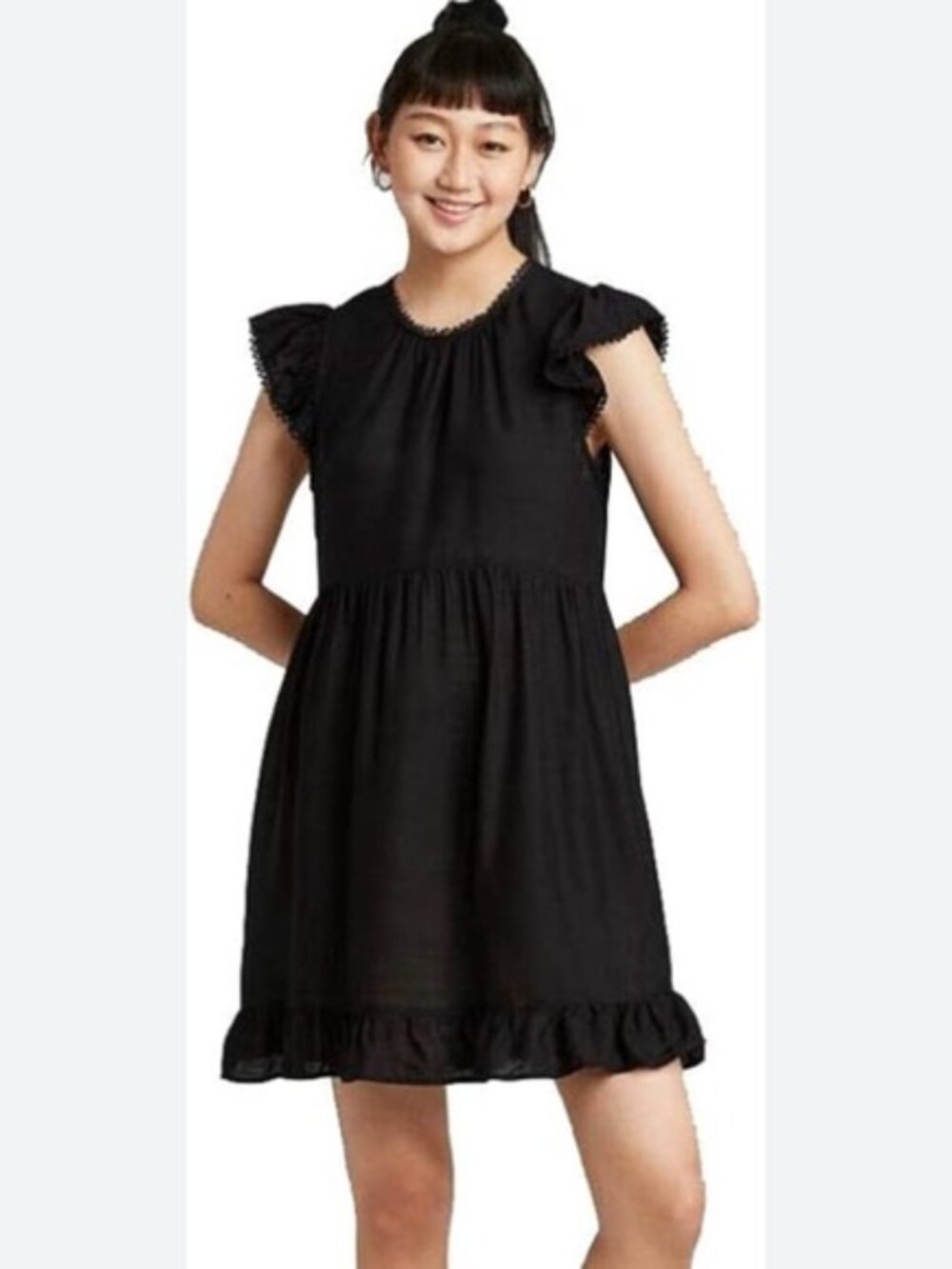 Wild Fable Black Ruffle Sleeve Women’s Black Dress Medium C9-007